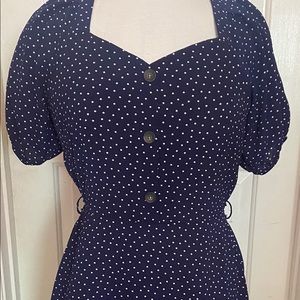 Blue and white short sleeve pokie dot dress